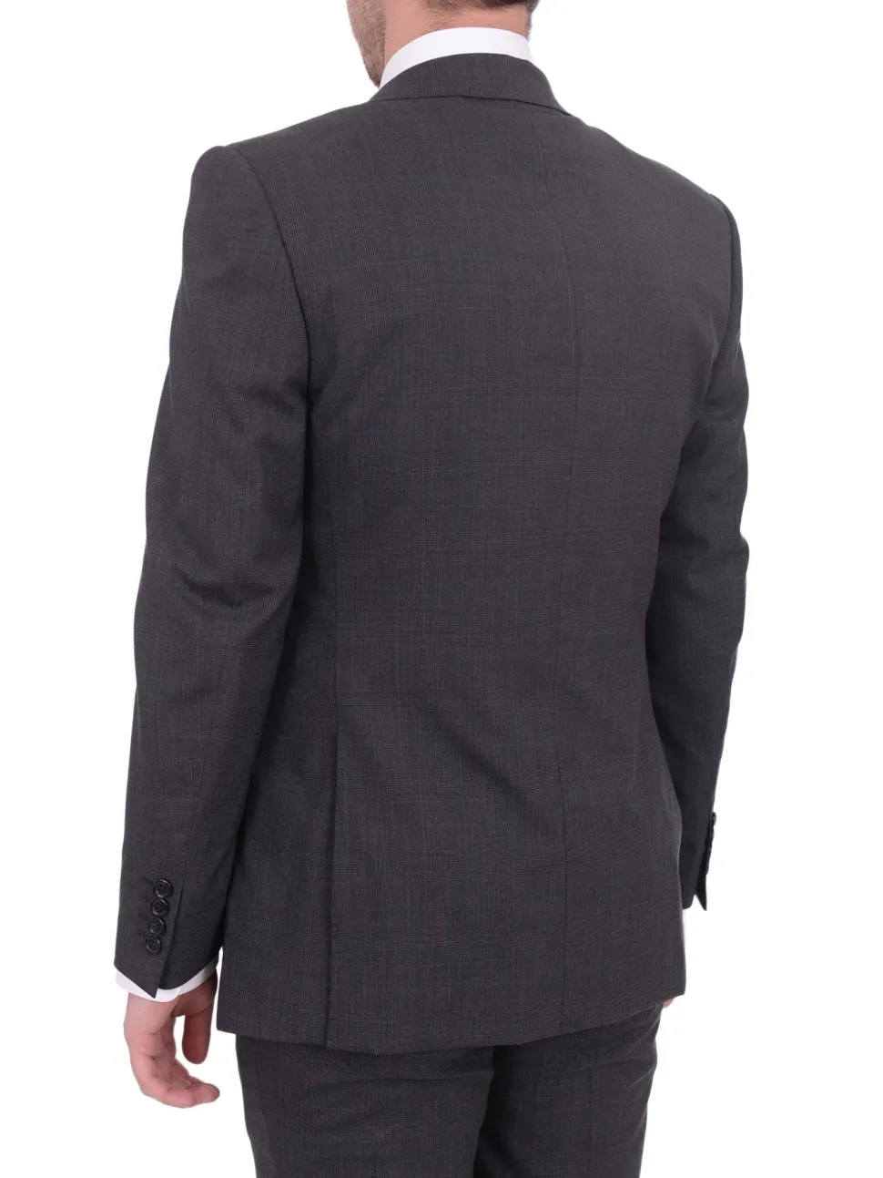 Mens Napoli Slim Fit Gray Glen Plaid Half Canvassed Marzotto Wool Suit