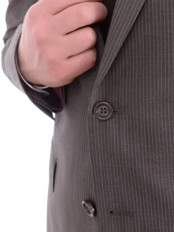 Mens Napoli Slim Fit Gray Pinstriped Half Canvassed Marzotto Wool Suit