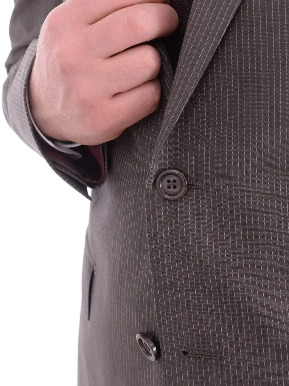 Mens Napoli Slim Fit Gray Pinstriped Half Canvassed Marzotto Wool Suit