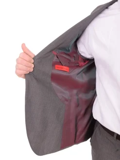 Mens Napoli Slim Fit Gray Pinstriped Half Canvassed Marzotto Wool Suit