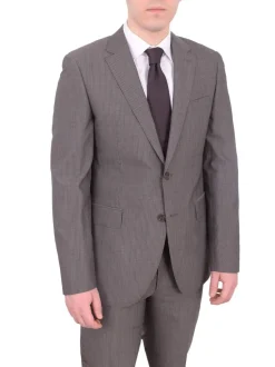 Mens Napoli Slim Fit Gray Pinstriped Half Canvassed Marzotto Wool Suit