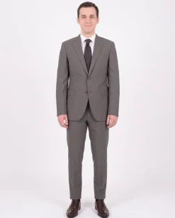 Mens Napoli Slim Fit Gray Pinstriped Half Canvassed Marzotto Wool Suit