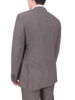 Mens Napoli Slim Fit Gray Pinstriped Half Canvassed Marzotto Wool Suit