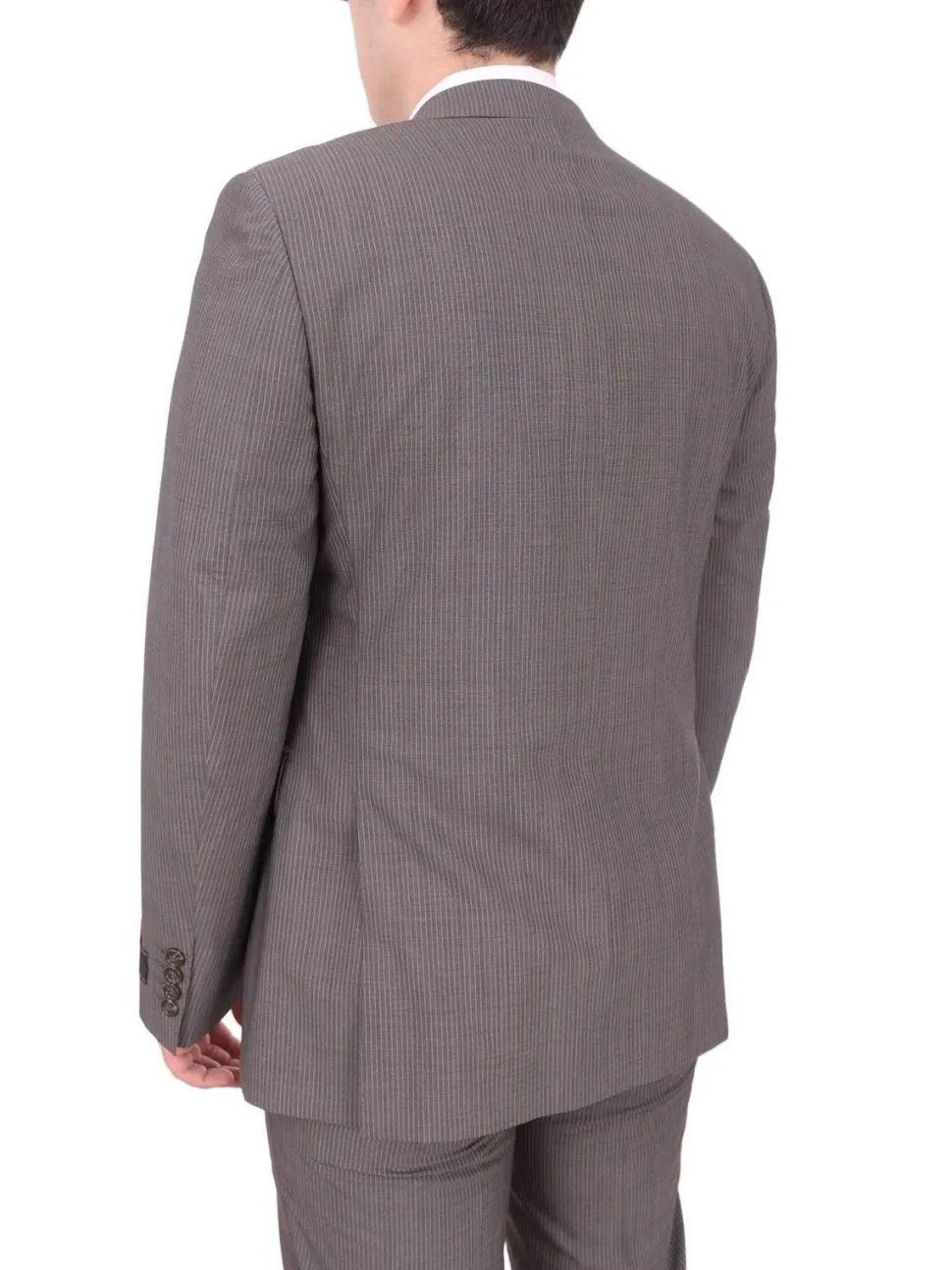 Mens Napoli Slim Fit Gray Pinstriped Half Canvassed Marzotto Wool Suit