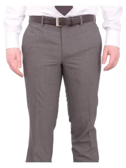 Mens Napoli Slim Fit Gray Pinstriped Half Canvassed Marzotto Wool Suit