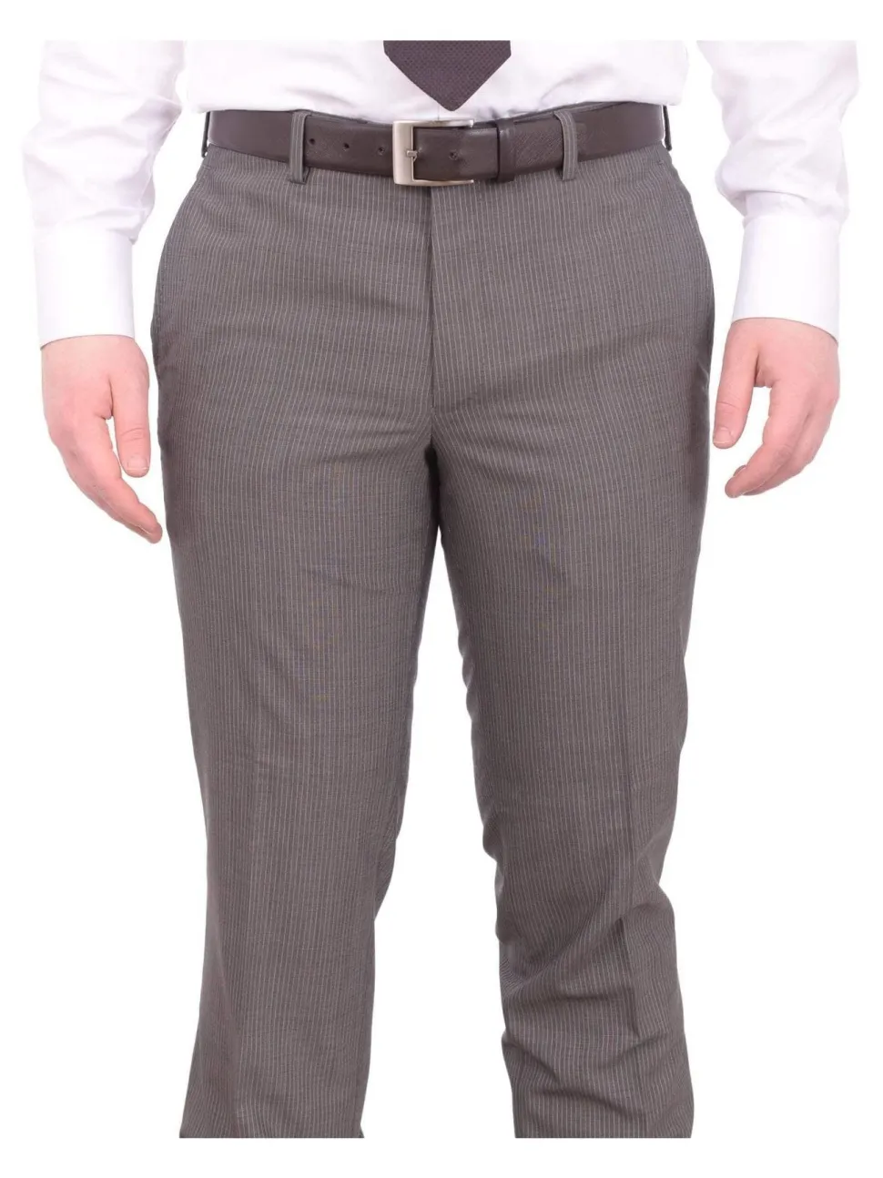 Mens Napoli Slim Fit Gray Pinstriped Half Canvassed Marzotto Wool Suit
