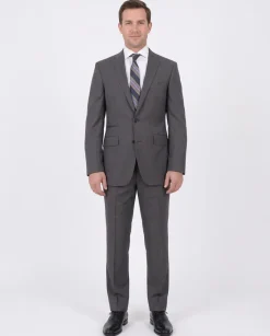 Mens Napoli Slim Fit Heather Gray Half Canvassed Wool Suit Ticket Pocket