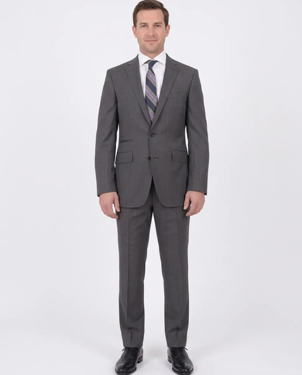Mens Napoli Slim Fit Heather Gray Half Canvassed Wool Suit Ticket Pocket