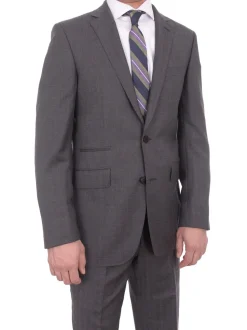 Mens Napoli Slim Fit Heather Gray Half Canvassed Wool Suit Ticket Pocket