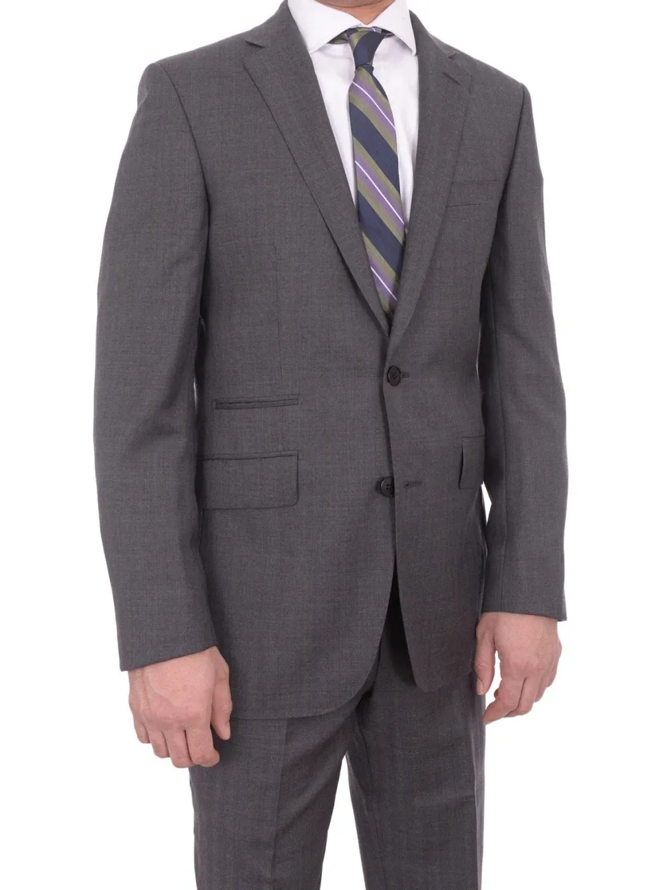 Mens Napoli Slim Fit Heather Gray Half Canvassed Wool Suit Ticket Pocket