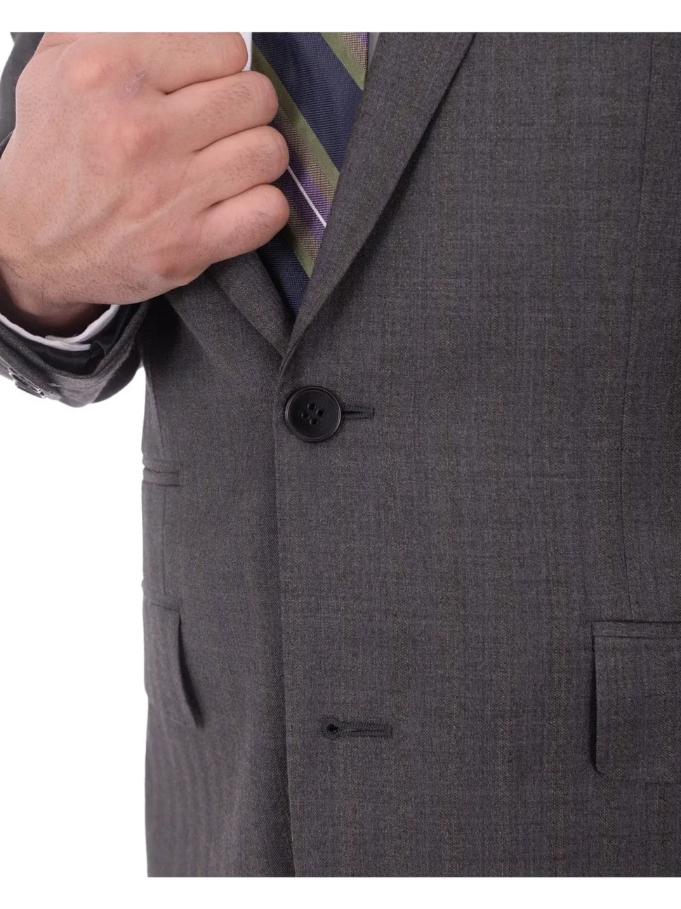 Mens Napoli Slim Fit Heather Gray Half Canvassed Wool Suit Ticket Pocket