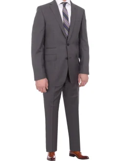 Mens Napoli Slim Fit Heather Gray Half Canvassed Wool Suit Ticket Pocket