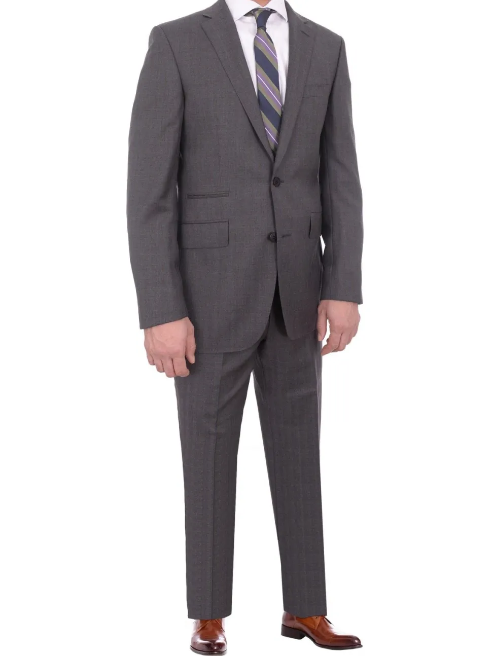 Mens Napoli Slim Fit Heather Gray Half Canvassed Wool Suit Ticket Pocket