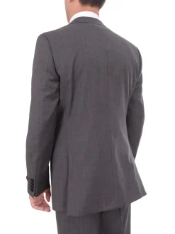 Mens Napoli Slim Fit Heather Gray Half Canvassed Wool Suit Ticket Pocket