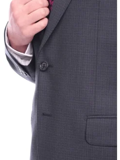 Men's Napoli Slim Fit Navy Blue Check Two Button Half Canvassed 100% Wool Suit