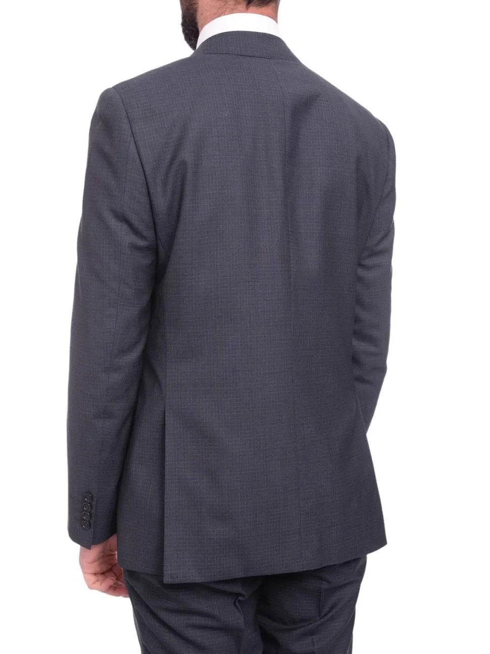 Men's Napoli Slim Fit Navy Blue Check Two Button Half Canvassed 100% Wool Suit