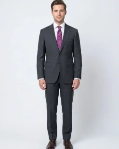 Men's Napoli Slim Fit Navy Blue Check Two Button Half Canvassed 100% Wool Suit
