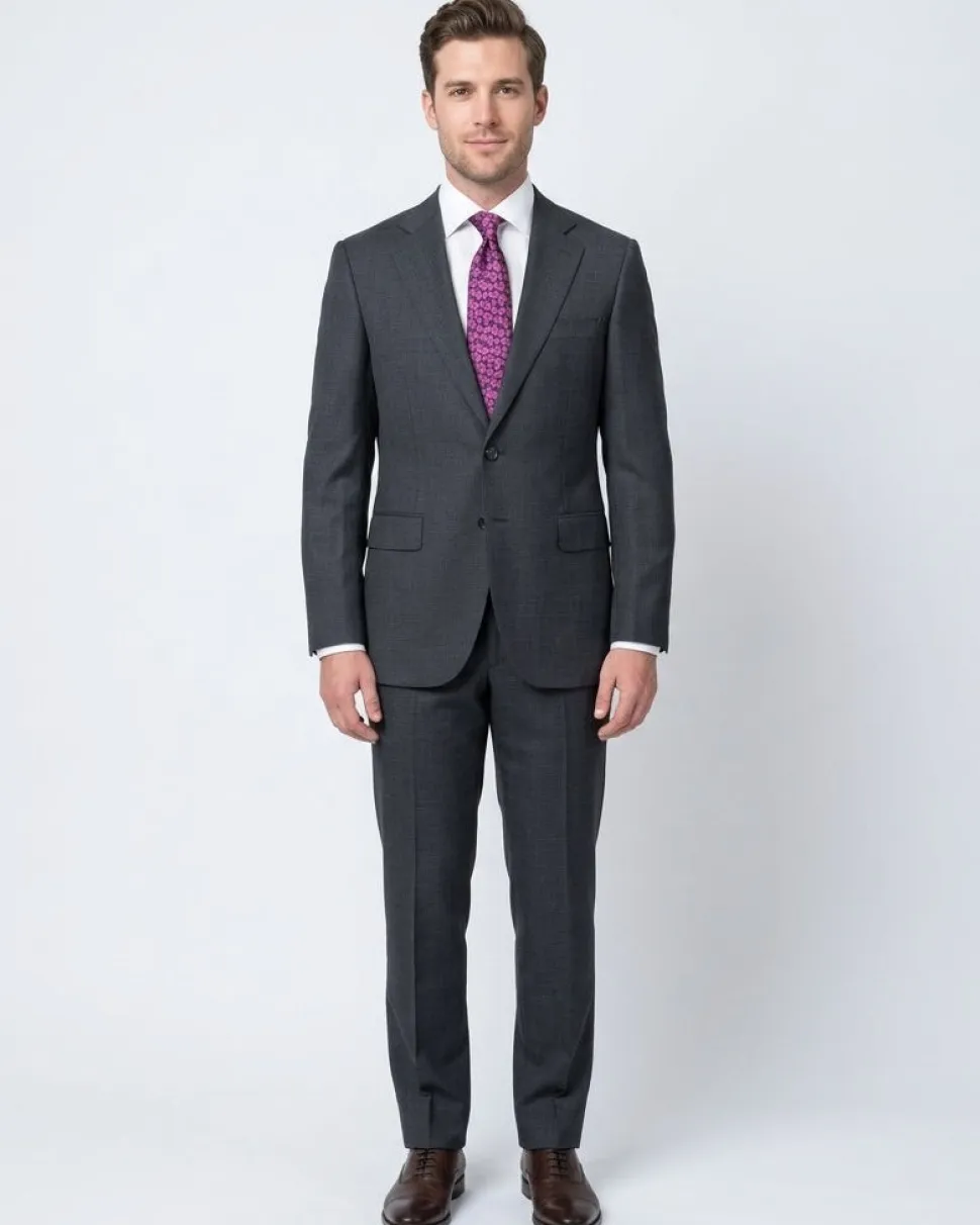 Men's Napoli Slim Fit Navy Blue Check Two Button Half Canvassed 100% Wool Suit