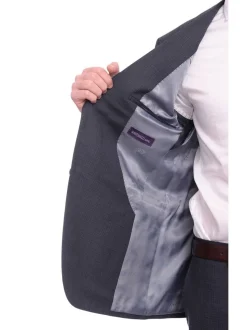 Men's Napoli Slim Fit Navy Blue Check Two Button Half Canvassed 100% Wool Suit