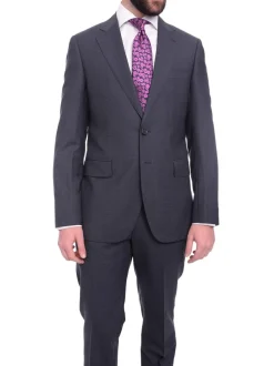 Men's Napoli Slim Fit Navy Blue Check Two Button Half Canvassed 100% Wool Suit