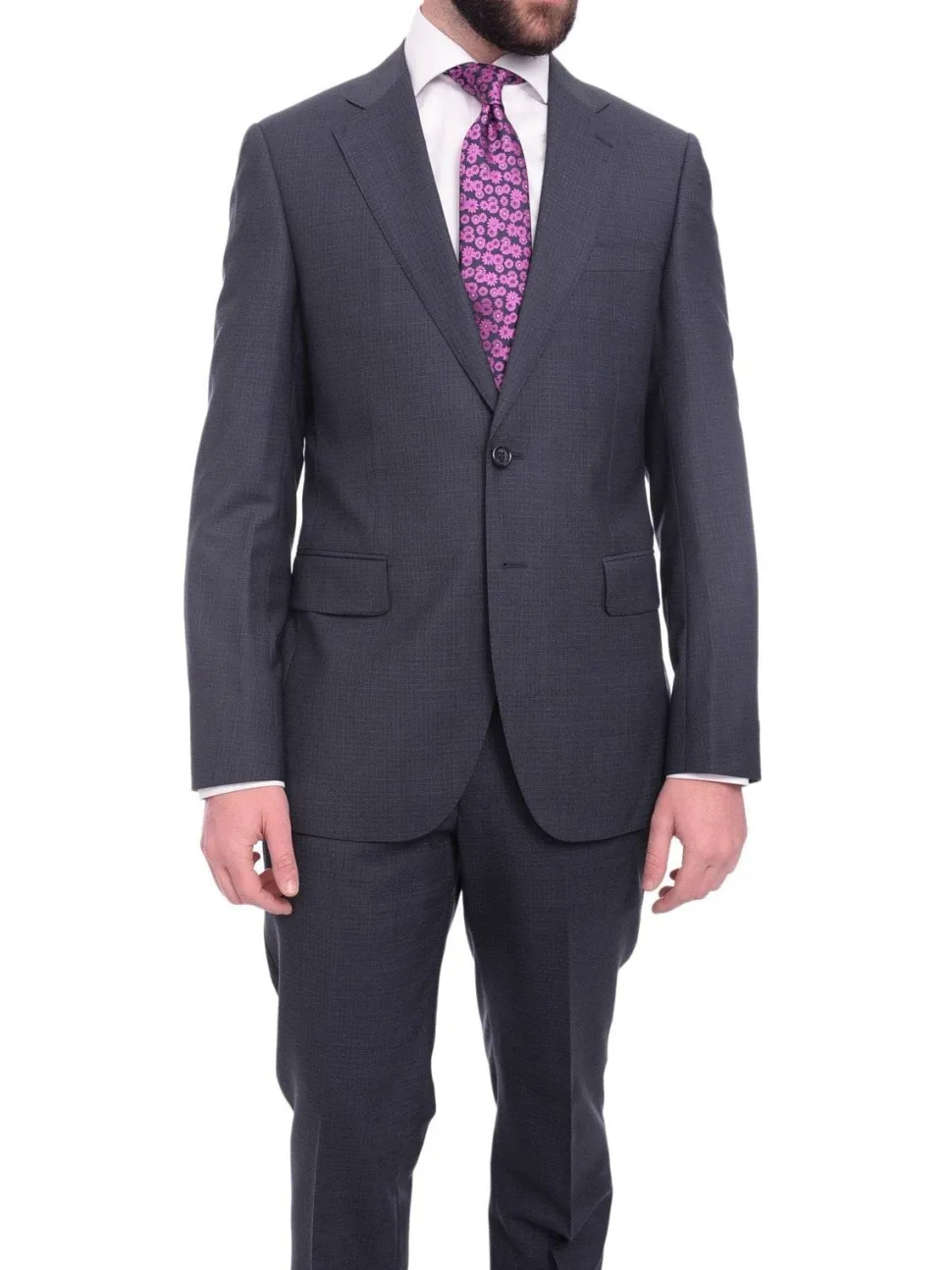 Men's Napoli Slim Fit Navy Blue Check Two Button Half Canvassed 100% Wool Suit