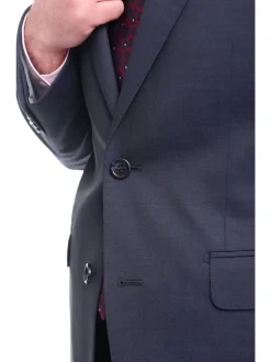 Men's Napoli Slim Fit Solid Blue Two Button Half Canvassed Italian Wool Suit