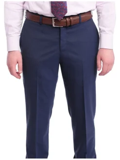 Men's Napoli Slim Fit Solid Blue Two Button Half Canvassed Italian Wool Suit
