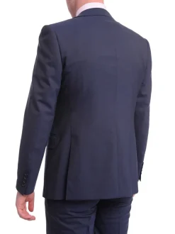 Men's Napoli Slim Fit Solid Blue Two Button Half Canvassed Italian Wool Suit
