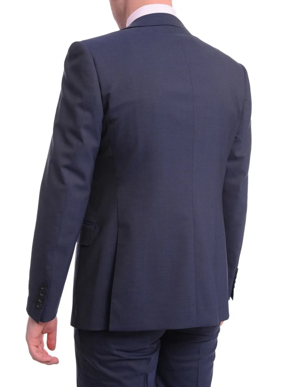 Men's Napoli Slim Fit Solid Blue Two Button Half Canvassed Italian Wool Suit