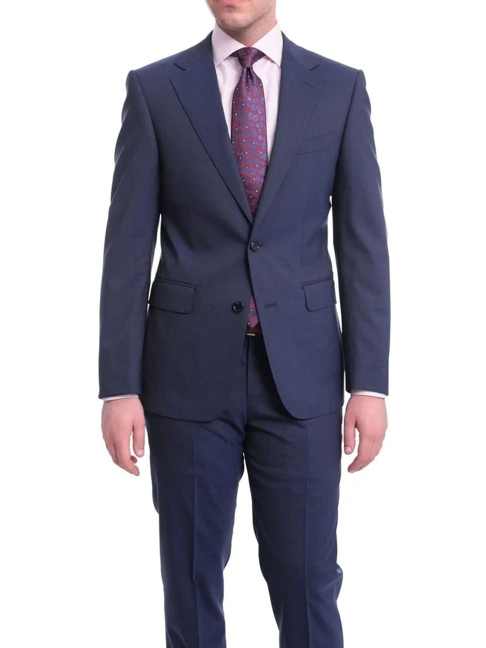 Men's Napoli Slim Fit Solid Blue Two Button Half Canvassed Italian Wool Suit