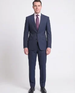 Men's Napoli Slim Fit Solid Blue Two Button Half Canvassed Italian Wool Suit