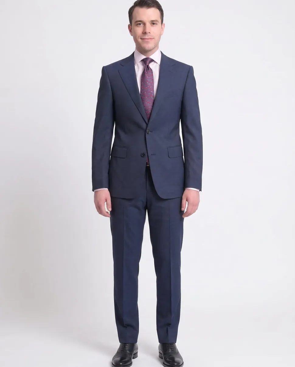 Men's Napoli Slim Fit Solid Blue Two Button Half Canvassed Italian Wool Suit