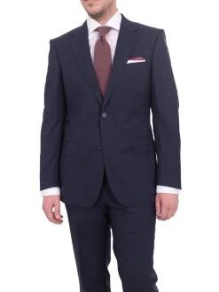 Mens Napoli Slim Fit Solid Blue Half Canvassed Marzotto Wool Suit
