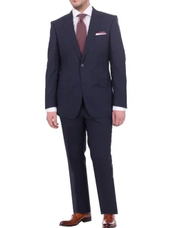 Mens Napoli Slim Fit Solid Blue Half Canvassed Marzotto Wool Suit