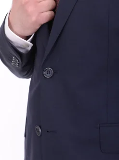 Mens Napoli Slim Fit Solid Blue Half Canvassed Marzotto Wool Suit