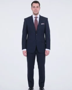 Mens Napoli Slim Fit Solid Blue Half Canvassed Marzotto Wool Suit