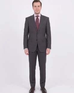 Mens Napoli Slim Fit Solid Gray Half Canvassed Super 150s Italian Wool Suit
