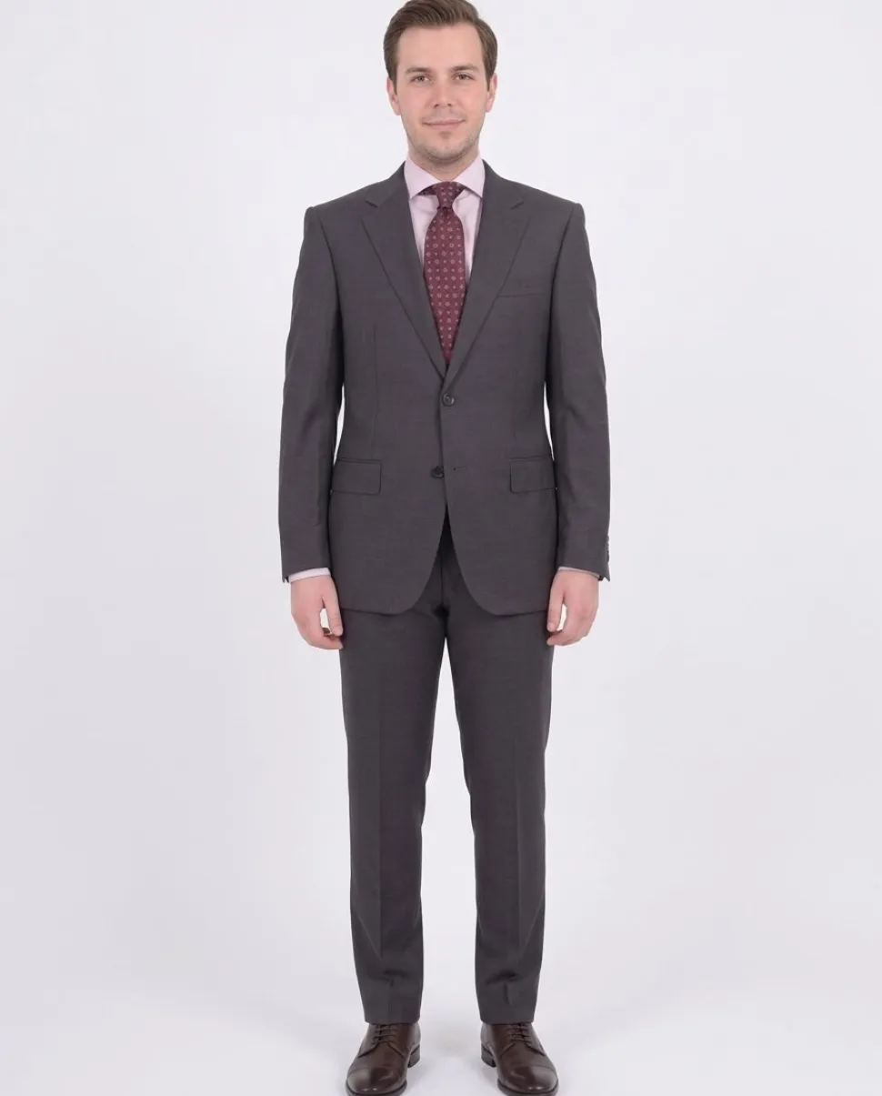 Mens Napoli Slim Fit Solid Gray Half Canvassed Super 150s Italian Wool Suit