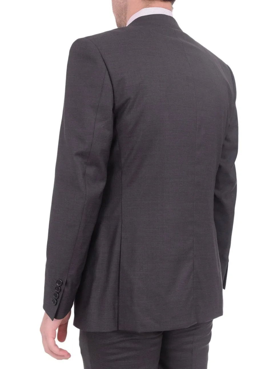 Mens Napoli Slim Fit Solid Gray Half Canvassed Super 150s Italian Wool Suit