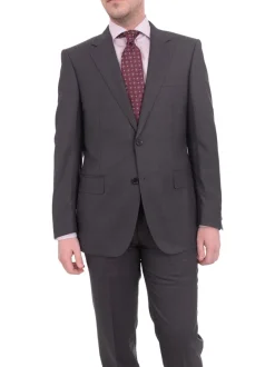 Mens Napoli Slim Fit Solid Gray Half Canvassed Super 150s Italian Wool Suit