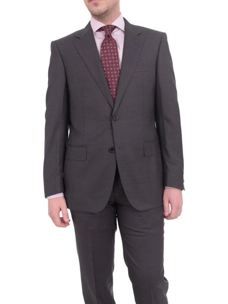 Mens Napoli Slim Fit Solid Gray Half Canvassed Super 150s Italian Wool Suit
