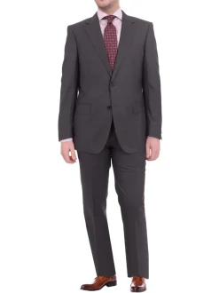 Mens Napoli Slim Fit Solid Gray Half Canvassed Super 150s Italian Wool Suit