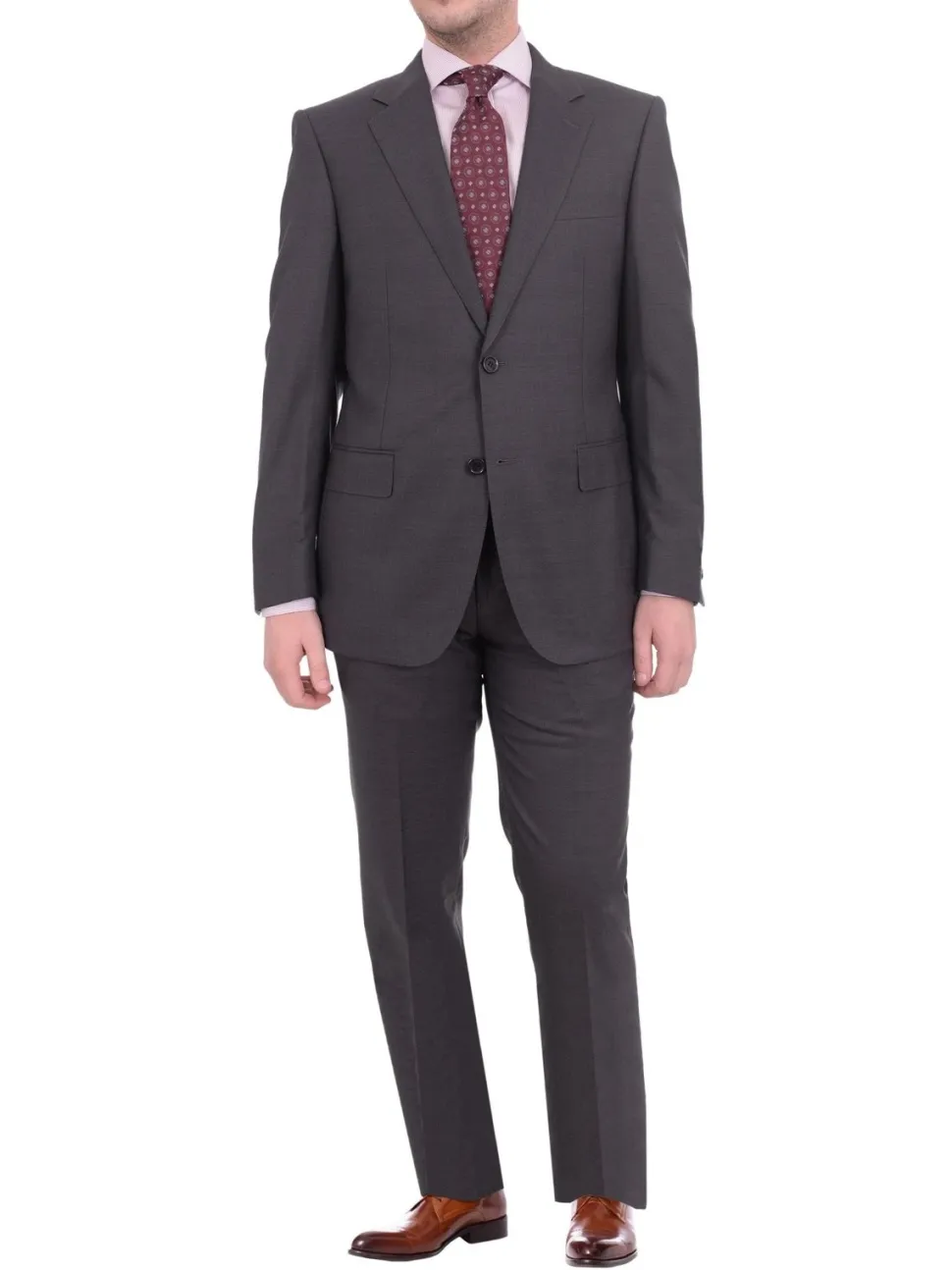 Mens Napoli Slim Fit Solid Gray Half Canvassed Super 150s Italian Wool Suit