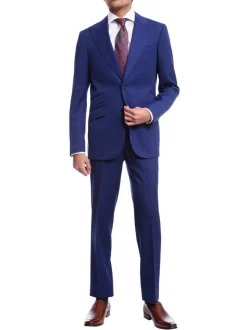 Men's Napoli Slim Fit Solid Royal Blue Half Canvassed Two Button Reda Wool Suit