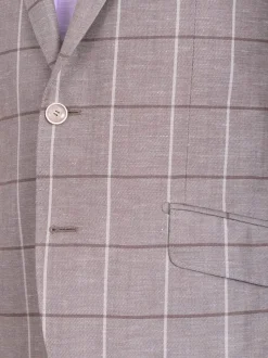 Mens Napoli Taupe Windowpane Half Lined Wool Linen Blend Blazer Sportcoat