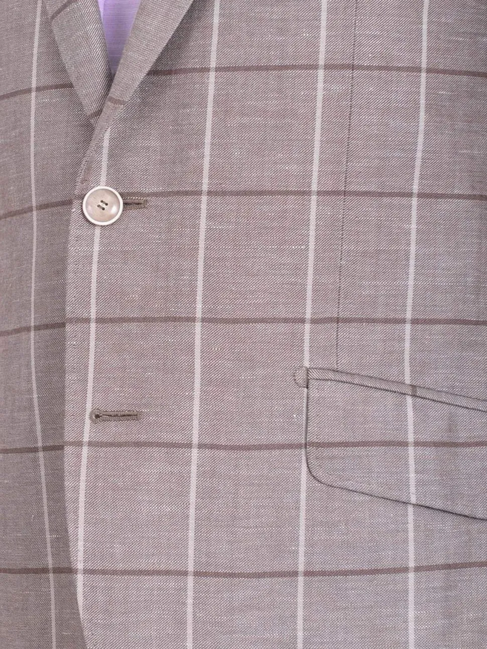 Mens Napoli Taupe Windowpane Half Lined Wool Linen Blend Blazer Sportcoat