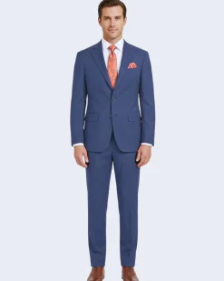 Mens Navy Blue Check Slim Fit 100% VBC Wool Prehemmed Suit