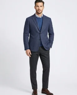 Mens Navy Blue Herringbone Wool Cashmere Half Lined Blazer Sportcoat