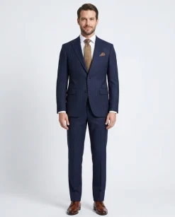 Men's Navy Blue Pinstriped Slim Fit 100% VBC Wool Prehemmed Suit