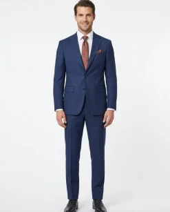 Mens Navy Blue Pinstriped Slim Fit 100% VBC Wool Prehemmed Suit
